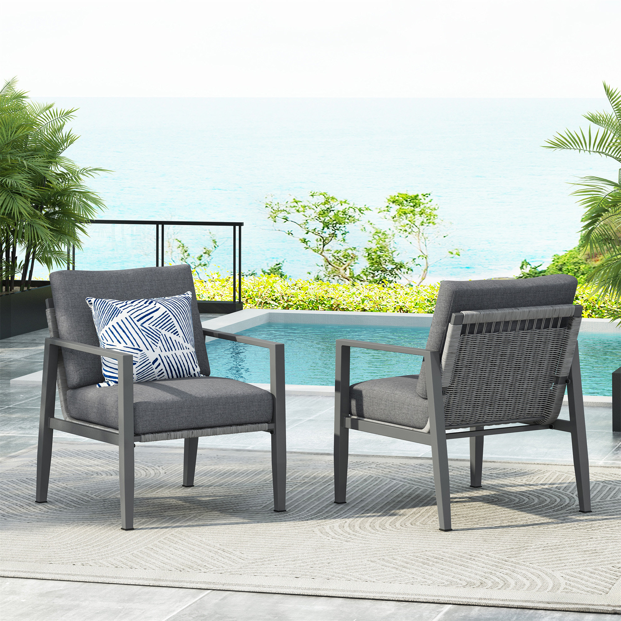 Wrought Studio™ [Set Of 2] Gray Aluminum Lounge Chair With Sleek Rope ...